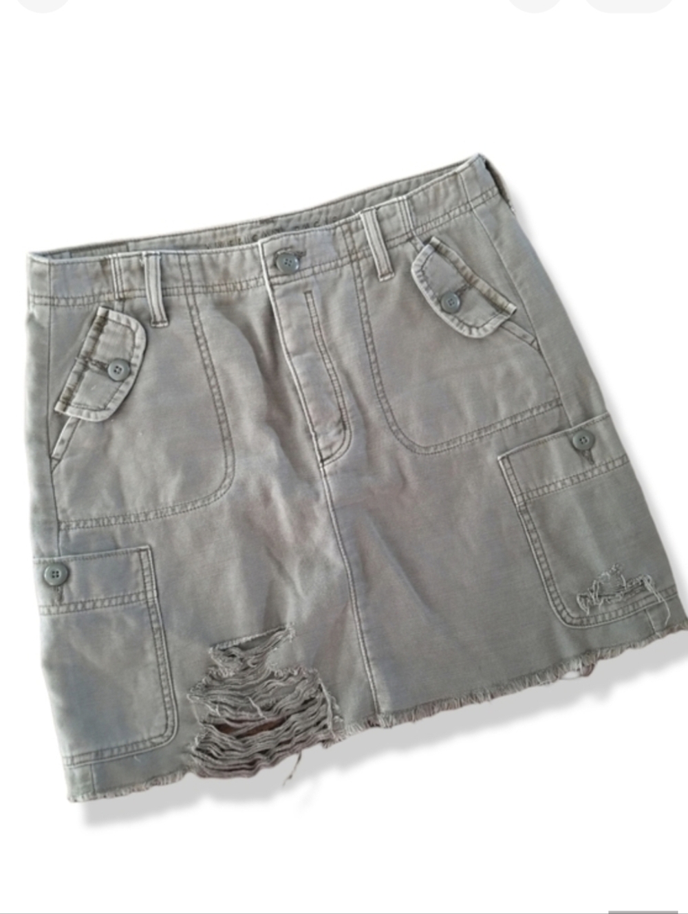 American Eagle Olive Cargo Mini Skirt‎ 6 Button Fly Distressed